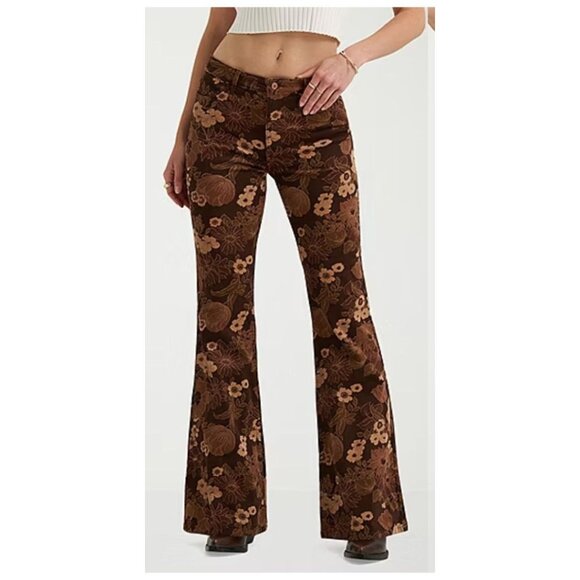 Wrangler Denim - WRANGLER "Fierce Flare" Hi-Rise Floral Cords Flare/Bell Jeans Brown/Tan Women 14